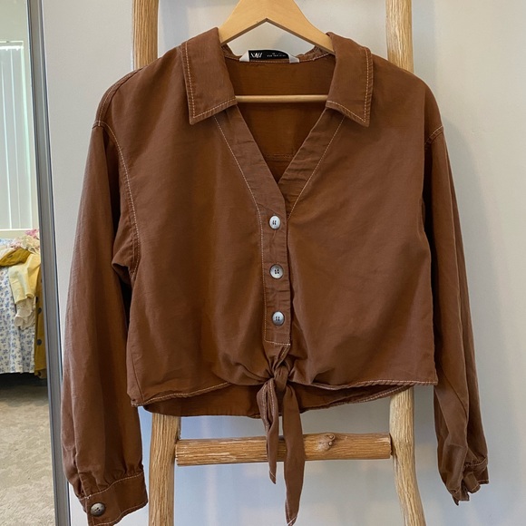 Zara Brown Button Down Top - Picture 1 of 3
